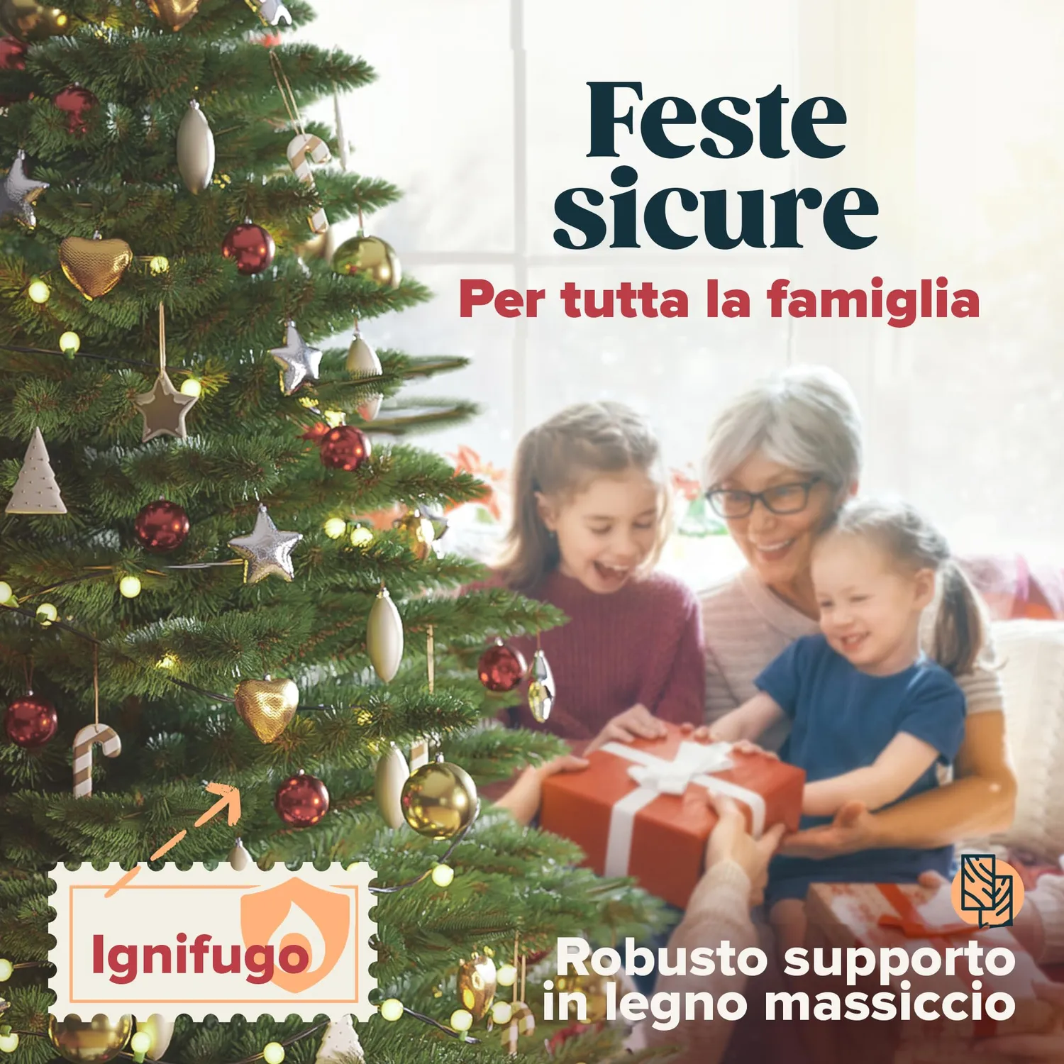 Pure Living albero di Natale artificiale 90 cm realistico legno