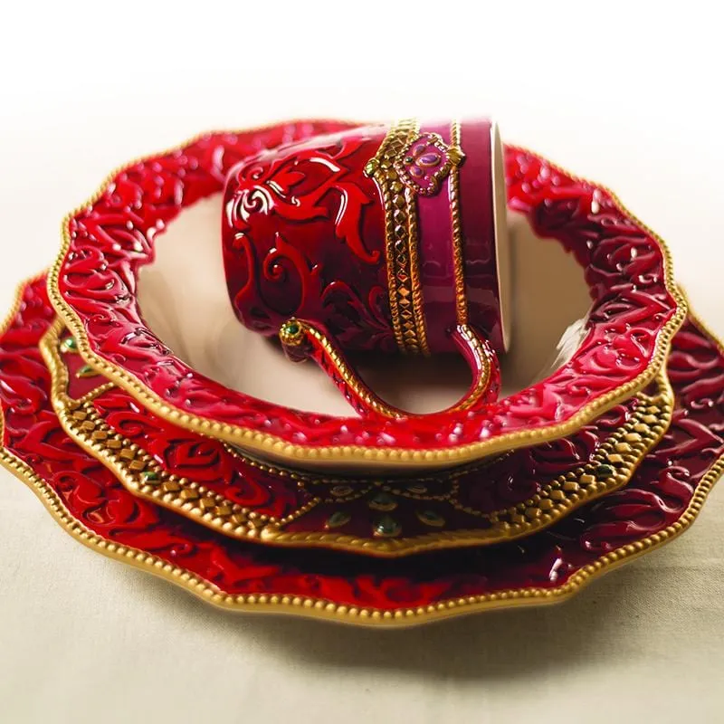 Fitz and Floyd Renaissance Holiday servizio 4 pezzi rosso oro