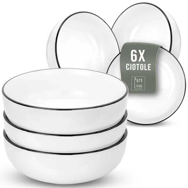 Pure Living Scandi set 6 ciotole porcellana bianche 15 cm