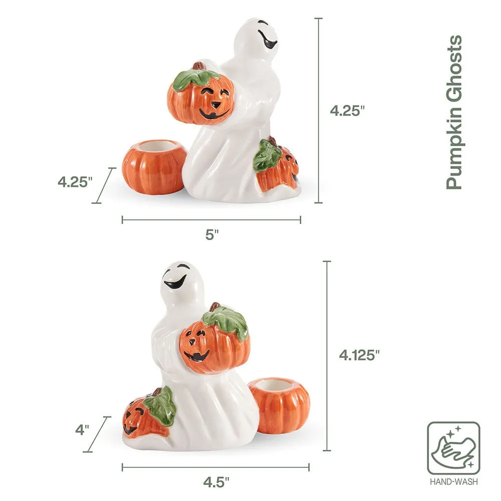 Fitz and Floyd Halloween Pumpkin Ghost Portacandele Set 2 Pezzi