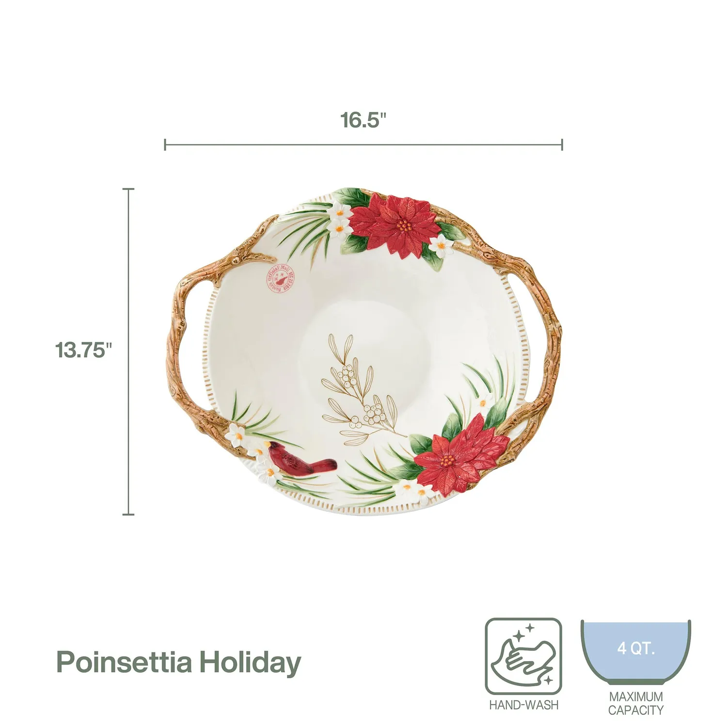 Fitz and Floyd Poinsettia Ciotola da portata bianca