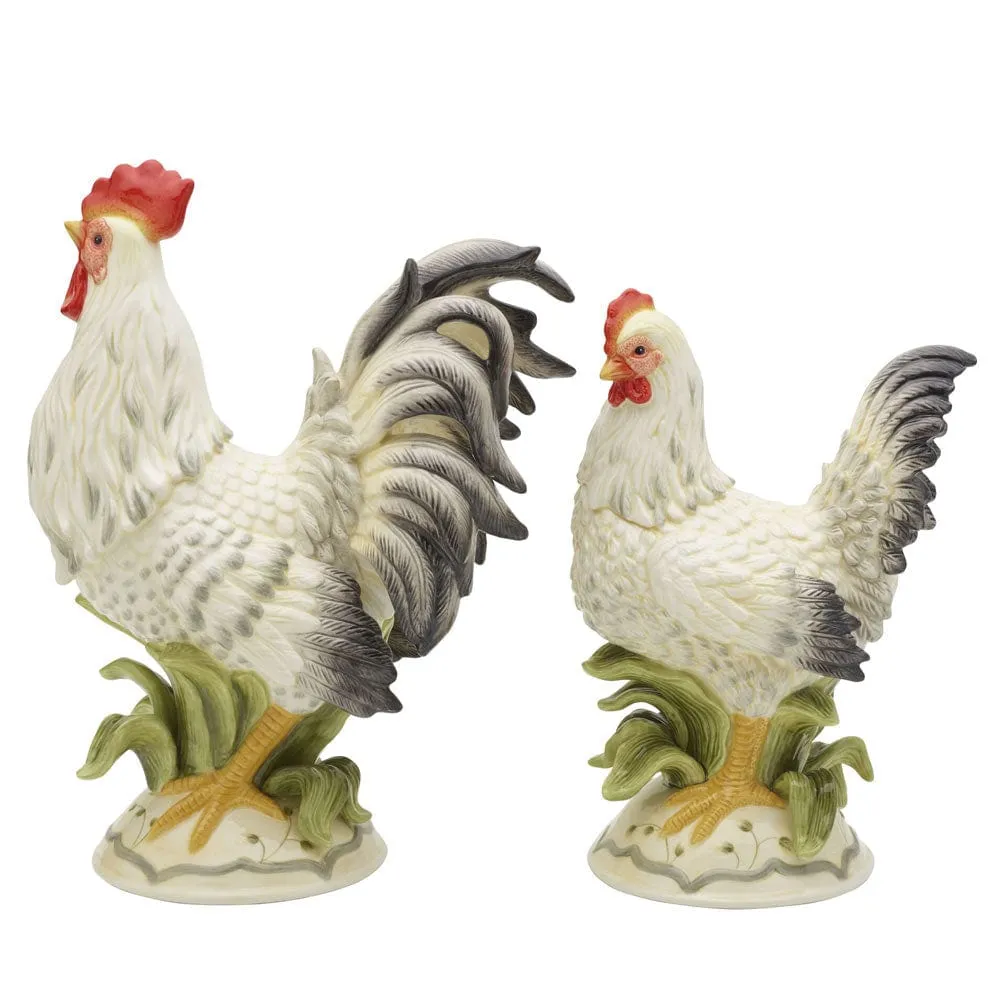 Fitz and Floyd Lantana Gallo e Gallina statuine ceramica set 2 pezzi