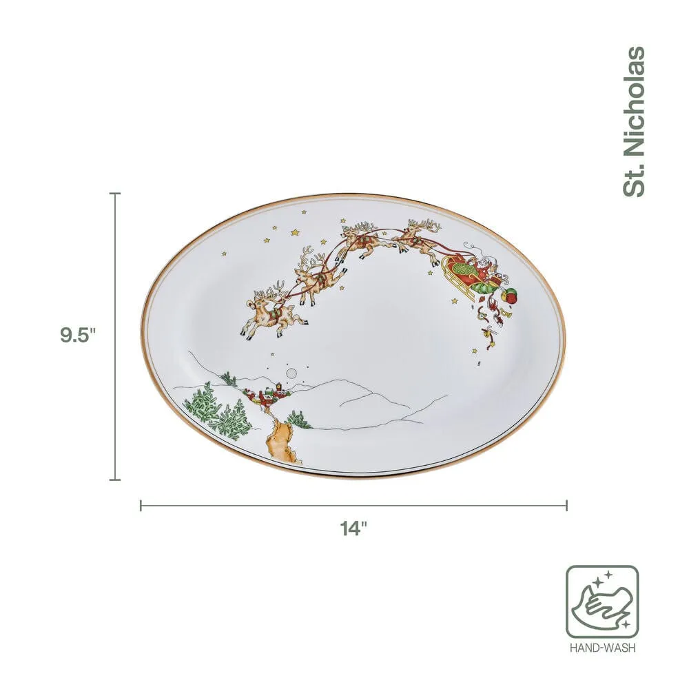Fitz and Floyd St. Nicholas vassoio porcellana oro 35 cm