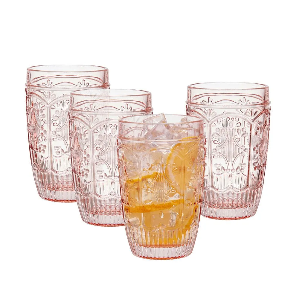 Fitz and Floyd Trestle bicchieri highball vetro rosa 4 pezzi 350ml