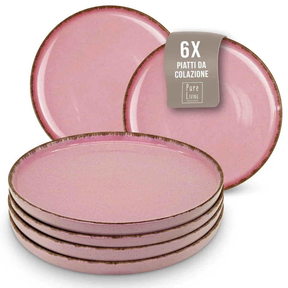 Pure Living Rustic set 6 piatti colazione gres rosa