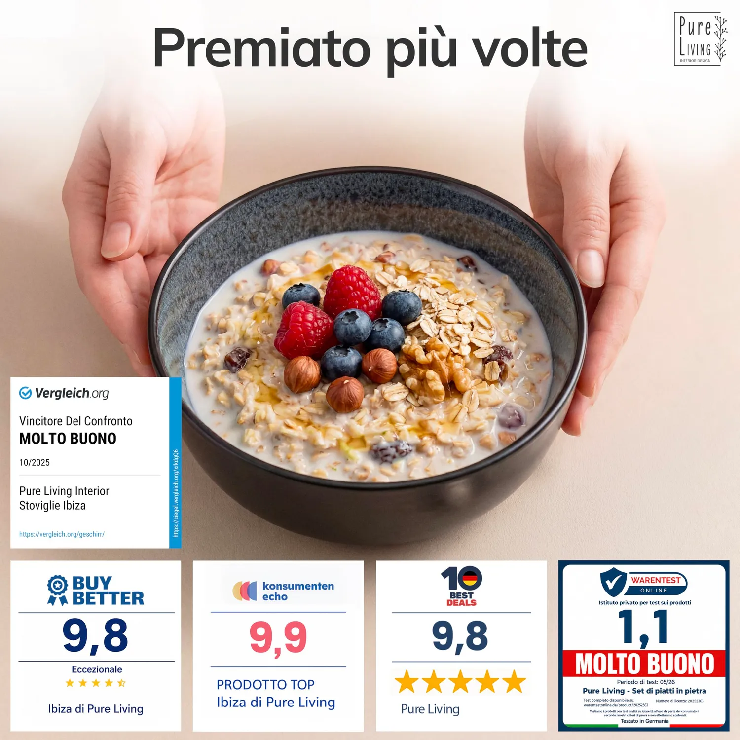 Pure Living Ibiza ciotole 6 pezzi grigio gres cereali