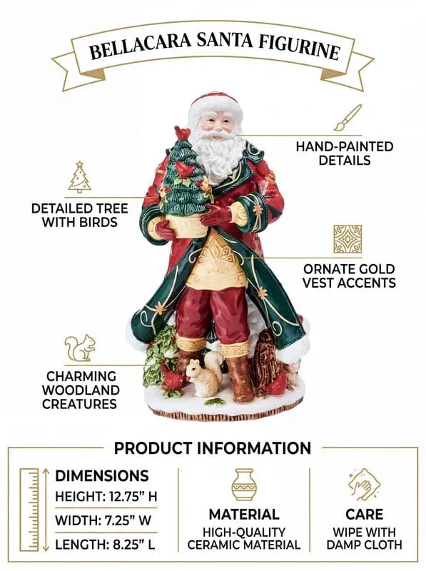 Fitz and Floyd Bellacara Studio Santa statuina Natale 12.75 IN
