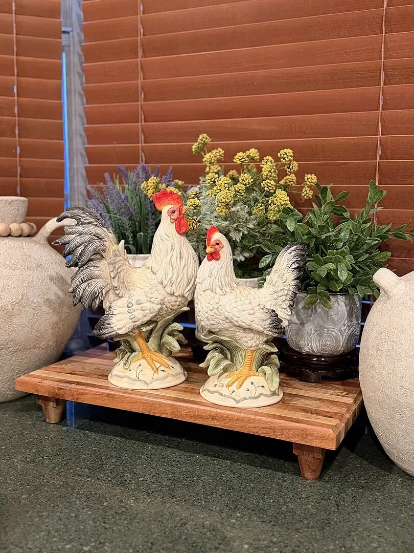 Fitz and Floyd Lantana Gallo e Gallina statuine ceramica set 2 pezzi