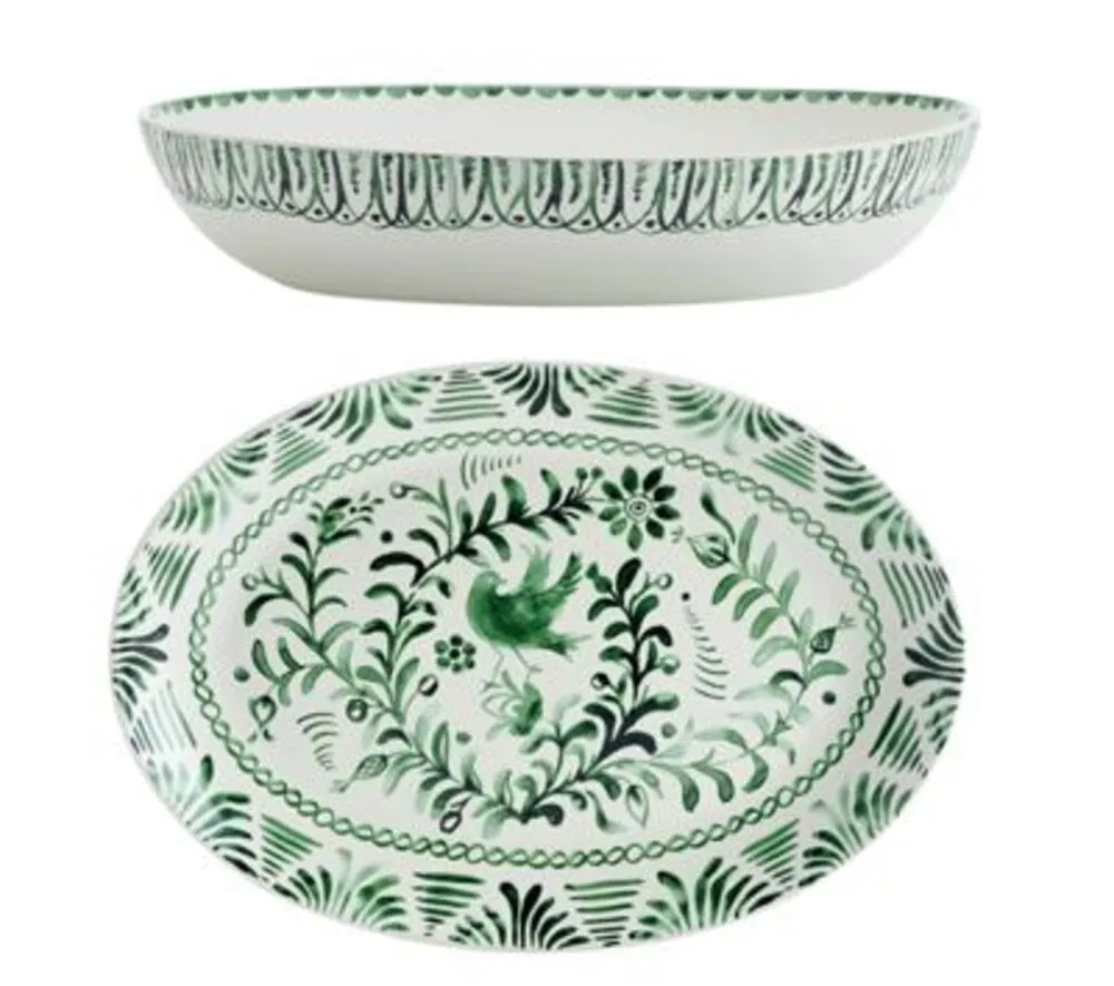 Fitz and Floyd Sicily Green ciotola e vassoio portata gres verde