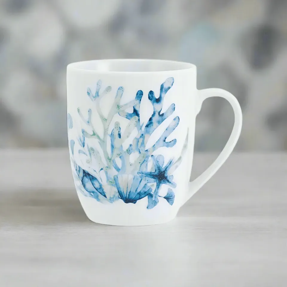 Fitz and Floyd Sanibel mug porcellana blu conchiglie