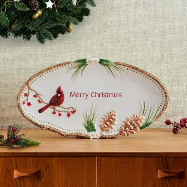 Fitz and Floyd Poinsettia Holiday vassoio Merry Christmas terracotta