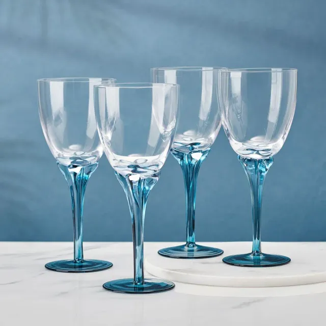 Fitz and Floyd Jardin set 4 calici vino blu cristallo