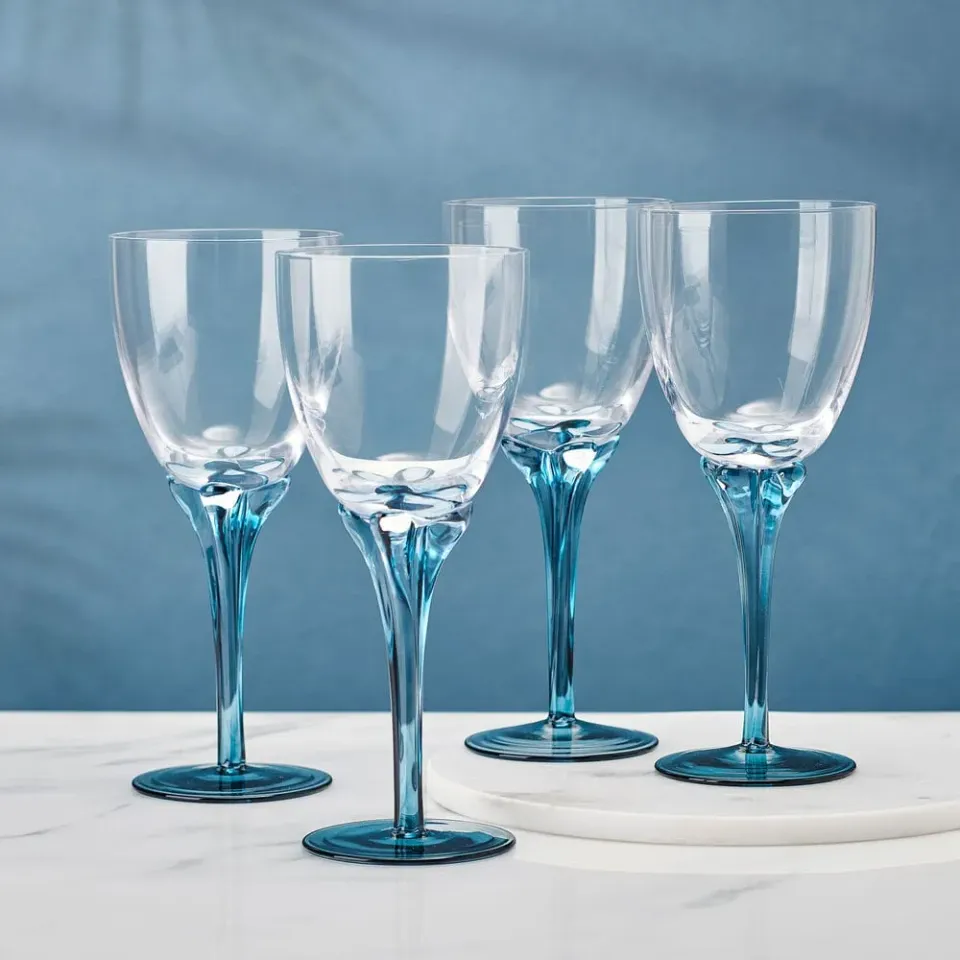 Fitz and Floyd Jardin set 4 calici vino blu cristallo