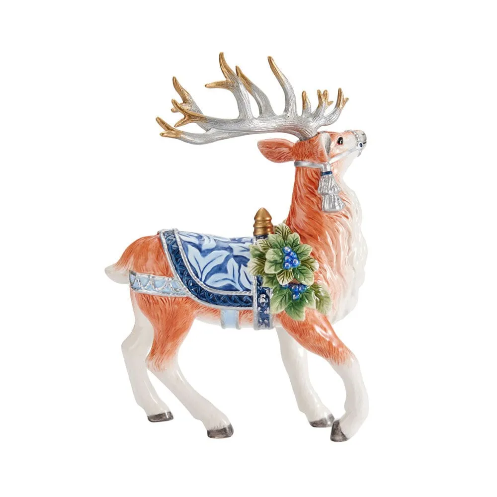 Fitz and Floyd Holiday Home Cervo statuina ceramica blu 31,5 cm
