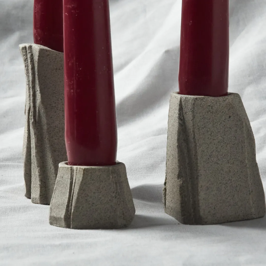 Studio Delta Pottery Lume #1 set 3 portacandele gres pietra