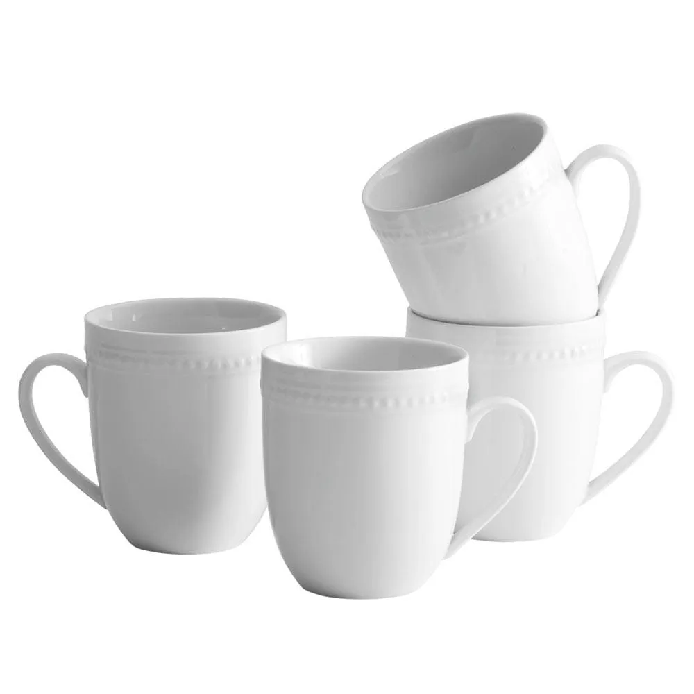 Fitz and Floyd Everyday White Beaded set 4 mug porcellana 14 oz