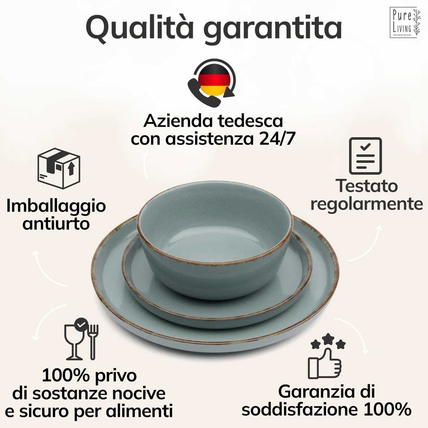 Pure Living Rustic servizio piatti 18 pezzi blu fumo ceramica