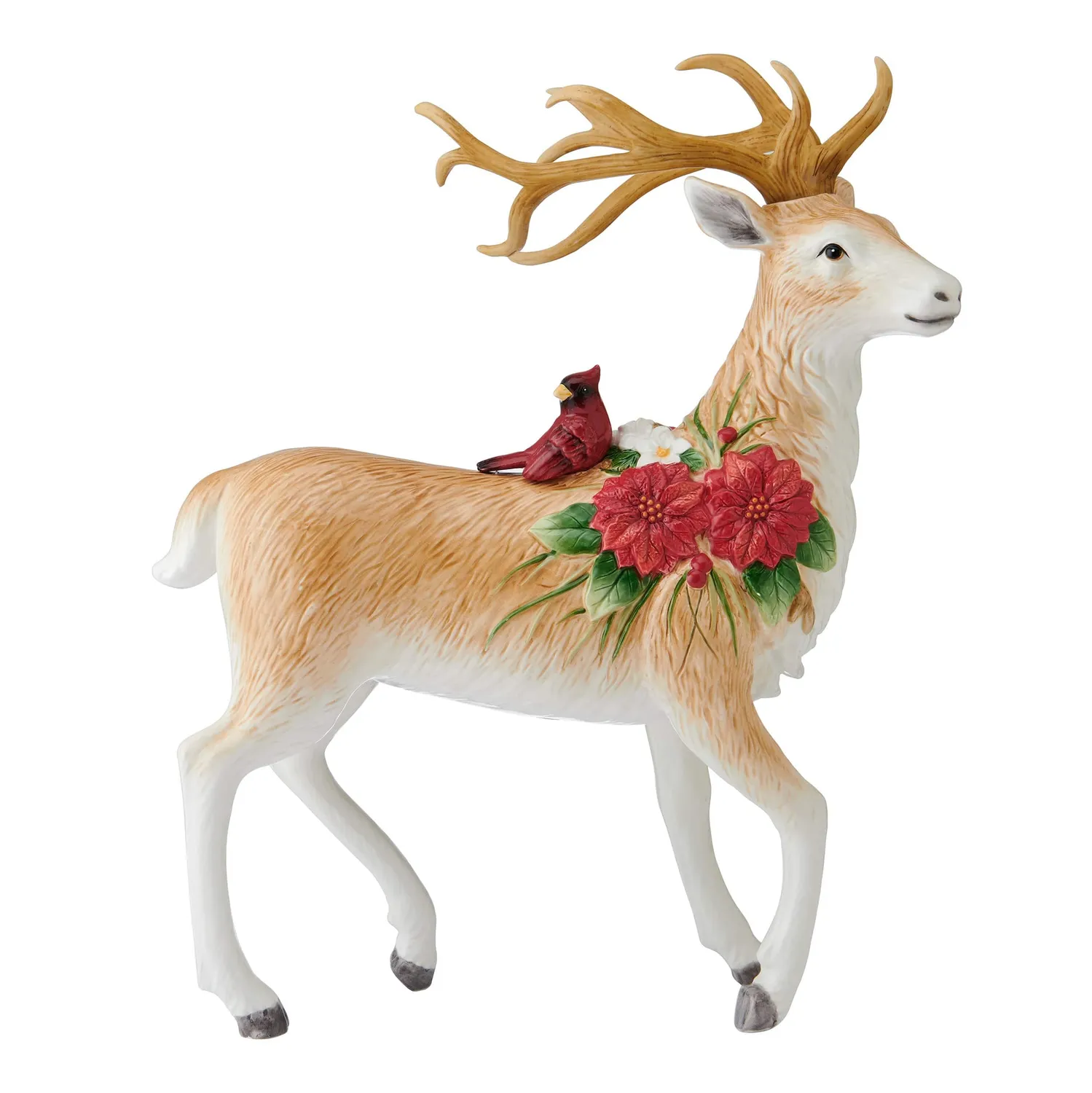 Fitz and Floyd Poinsettia cervo statuetta 41 cm marrone