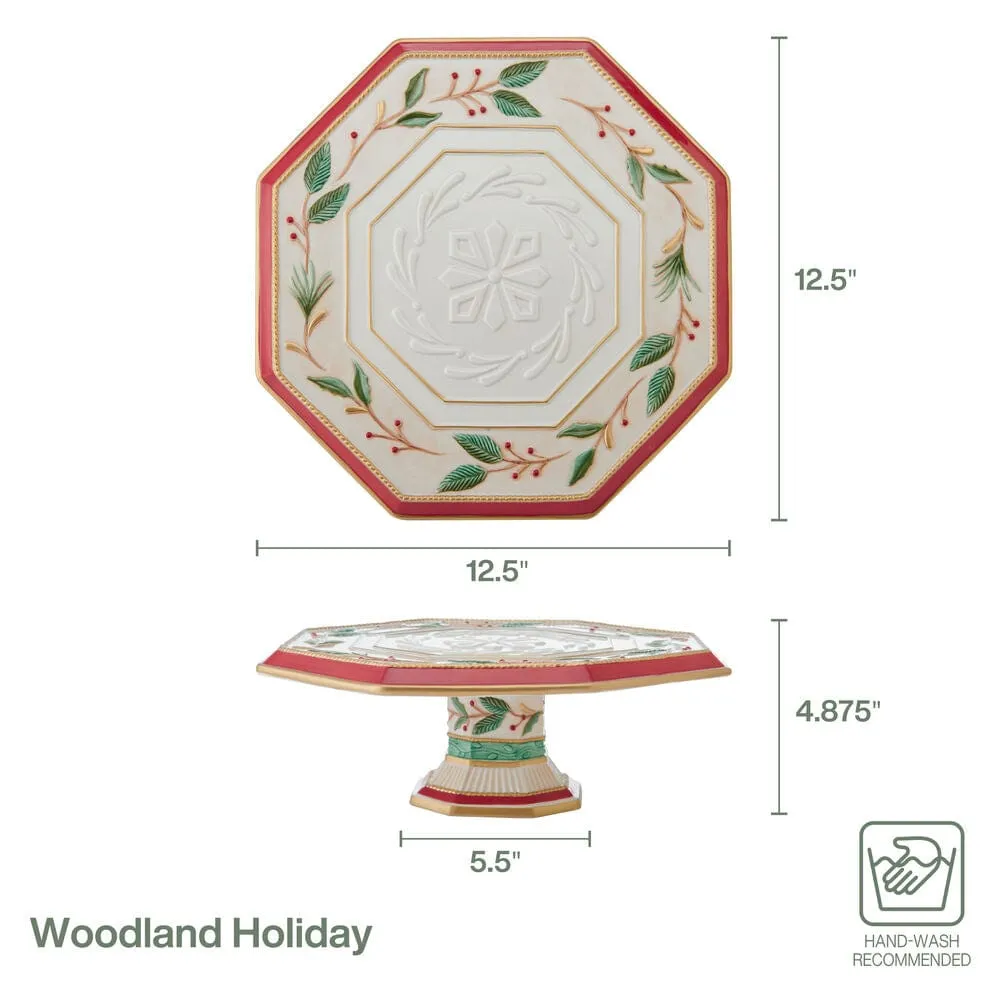 Fitz and Floyd Woodland Holiday alzata torta agrifoglio