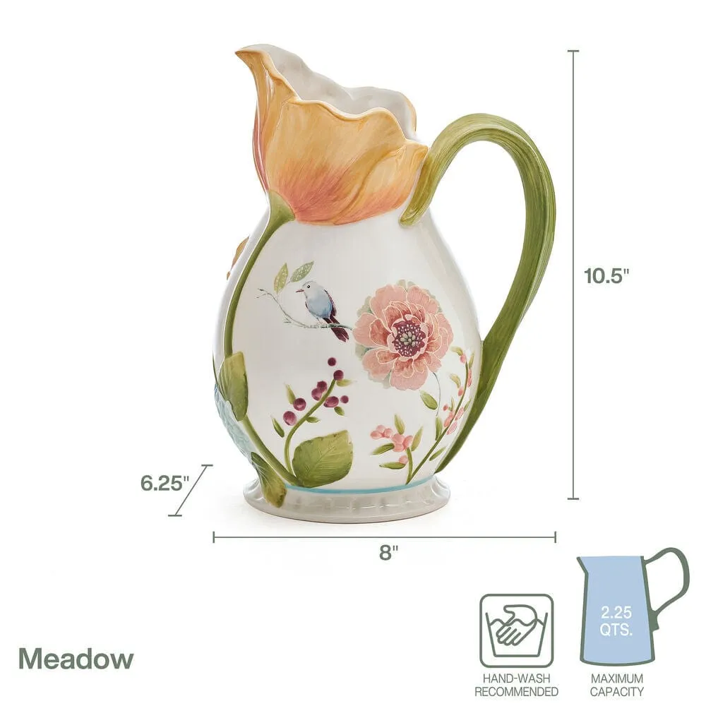 Fitz and Floyd Meadow brocca ceramica fiori primavera
