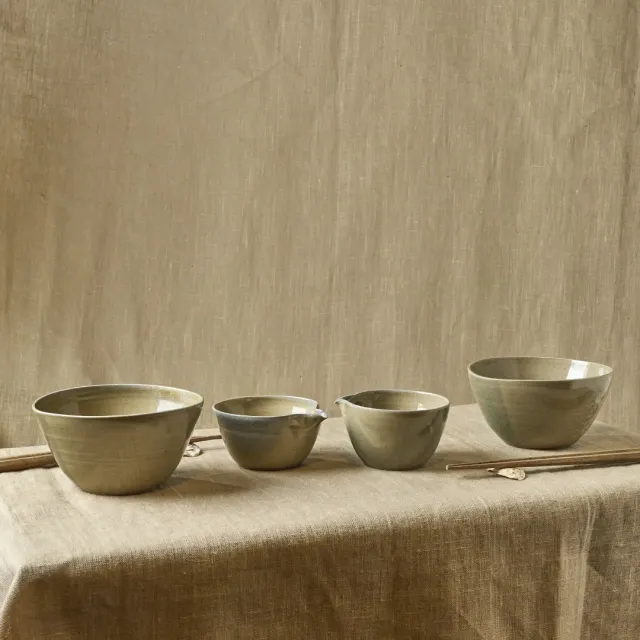 Studio Delta Pottery Celadon set 4 ciotole gres cotto a legna