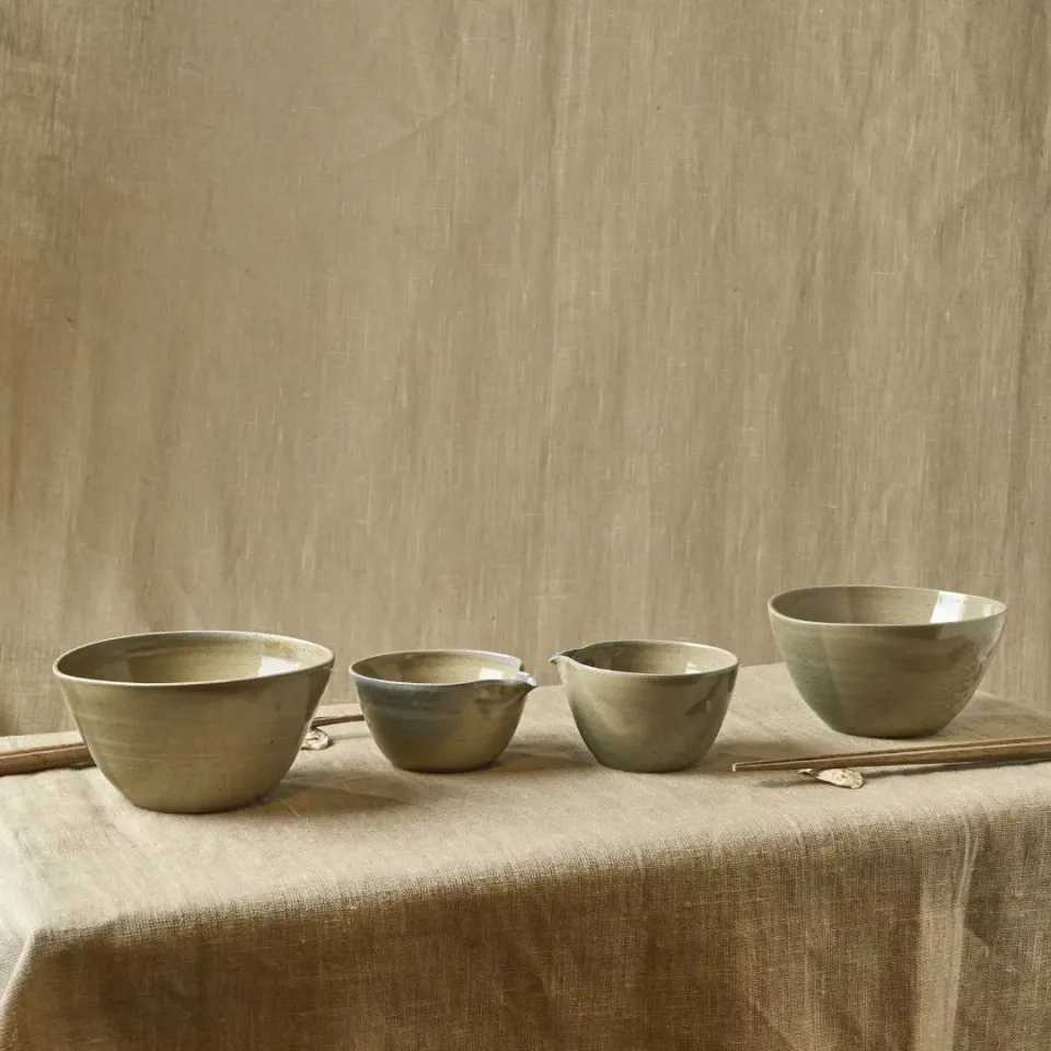Studio Delta Pottery Celadon set 4 ciotole gres cotto a legna