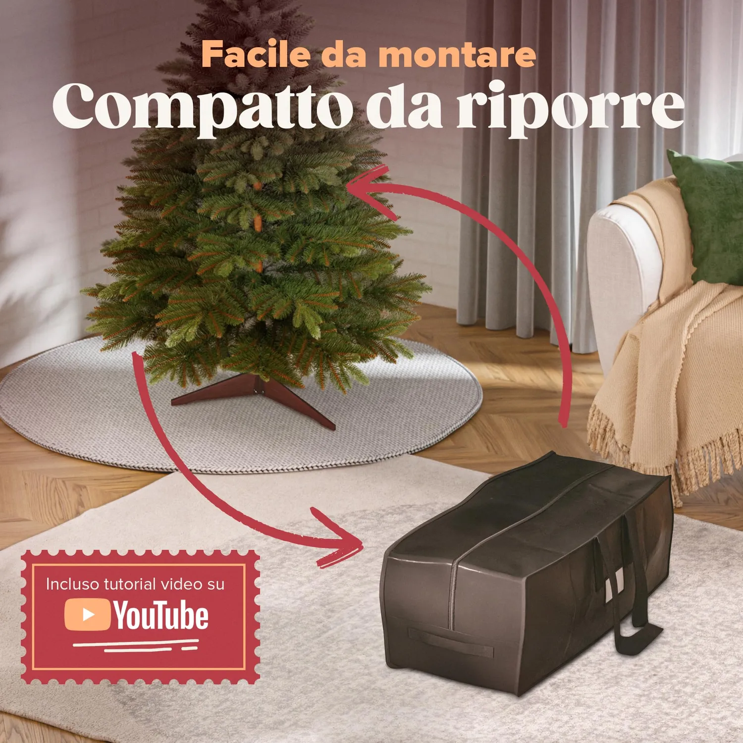 Pure Living albero di Natale artificiale 90 cm realistico legno