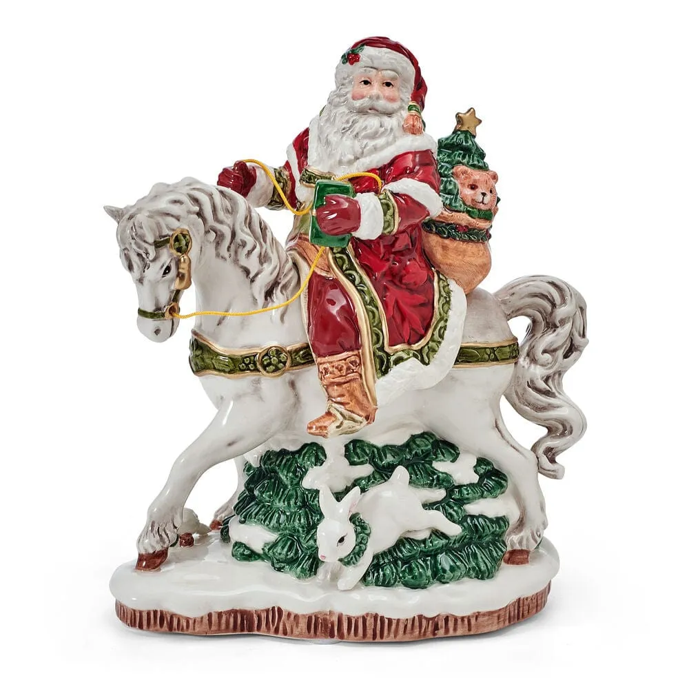 Fitz and Floyd Holiday Santa a Cavallo Statuina Musicale