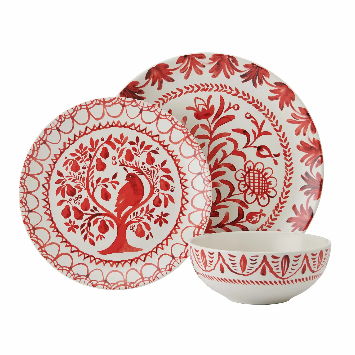 Fitz and Floyd Sicily Red Partridge servizio piatti 12 pezzi rosso