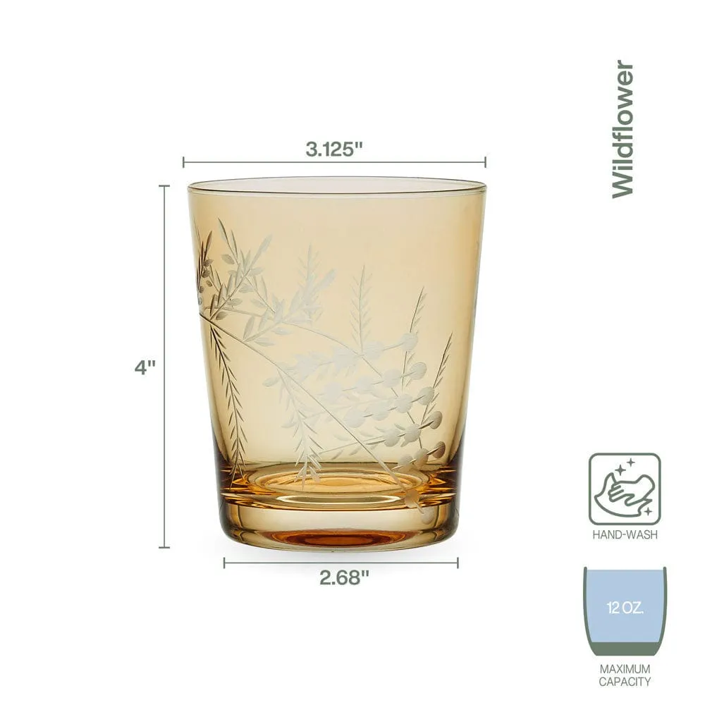 Fitz and Floyd Wildflower Double Old Fashioned bicchieri set 4 oro