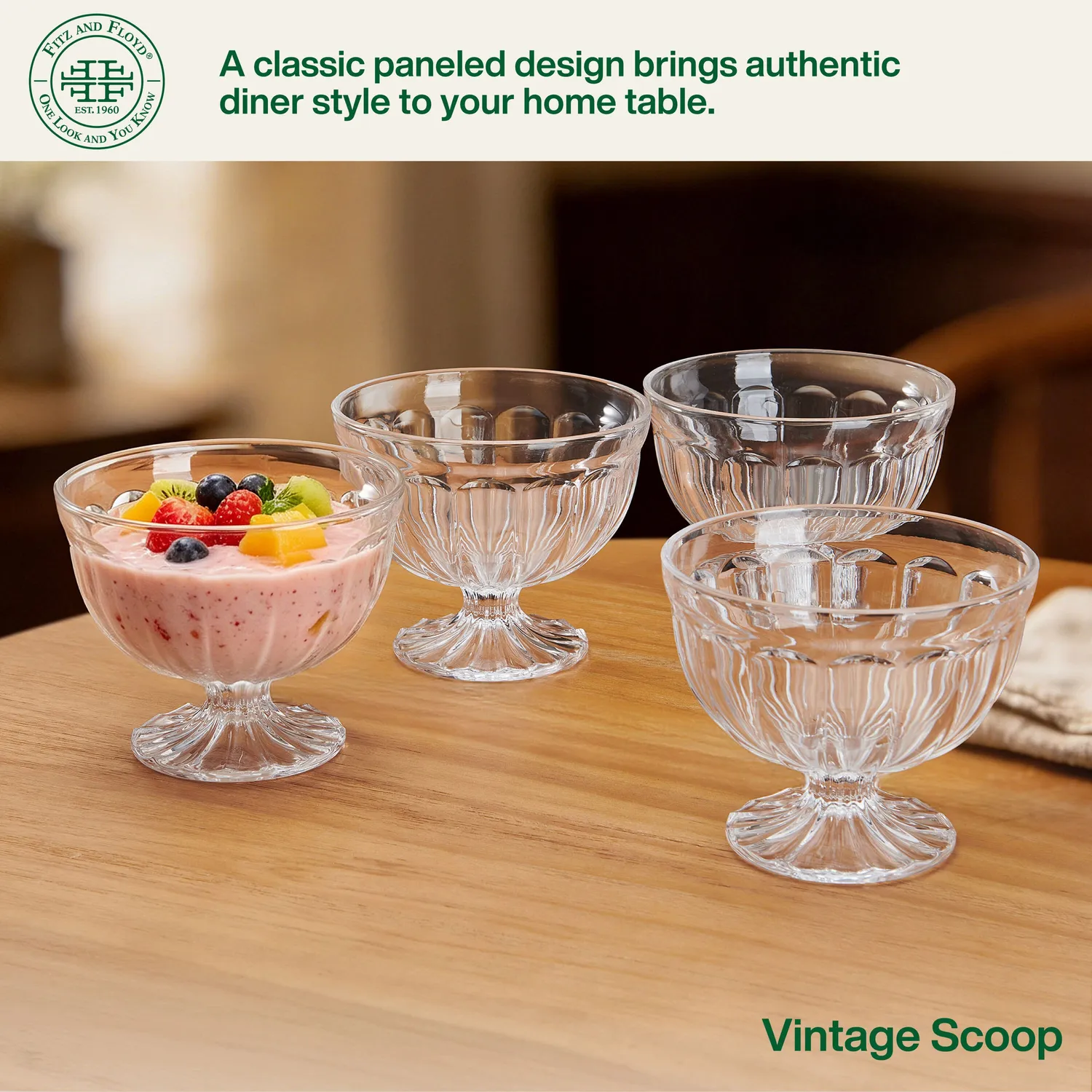 Fitz and Floyd Vintage Scoop coppette dessert 4 pezzi vetro