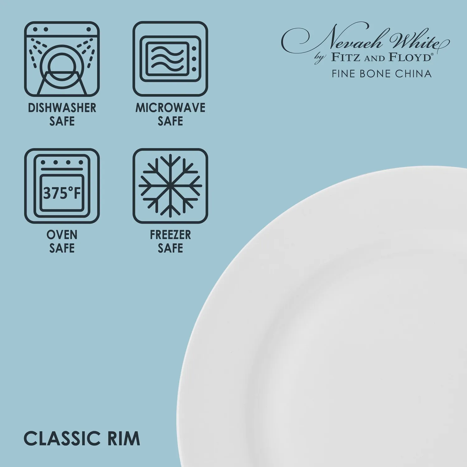 Fitz and Floyd Nevaeh White Classic Rim piatti piani 4 pezzi bianchi