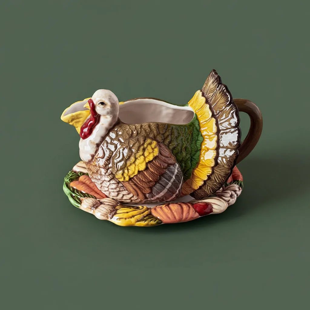 Fitz and Floyd Harvest Thanksgiving salsiera tacchino terracotta