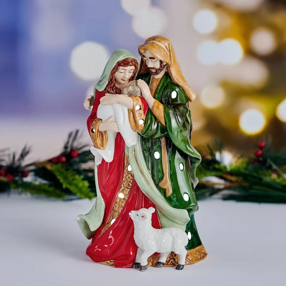 Fitz and Floyd Holiday Luminary Sacra Famiglia statuetta presepe LED 24 cm