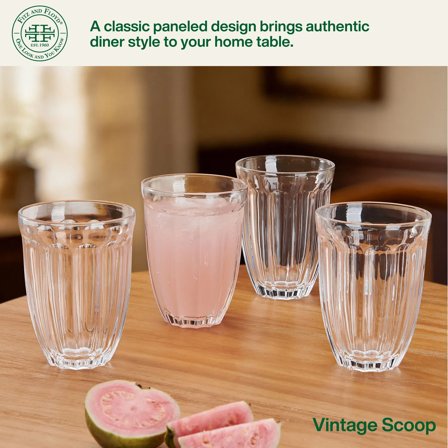 Fitz and Floyd Vintage Scoop bicchieri highball vetro 4 pezzi
