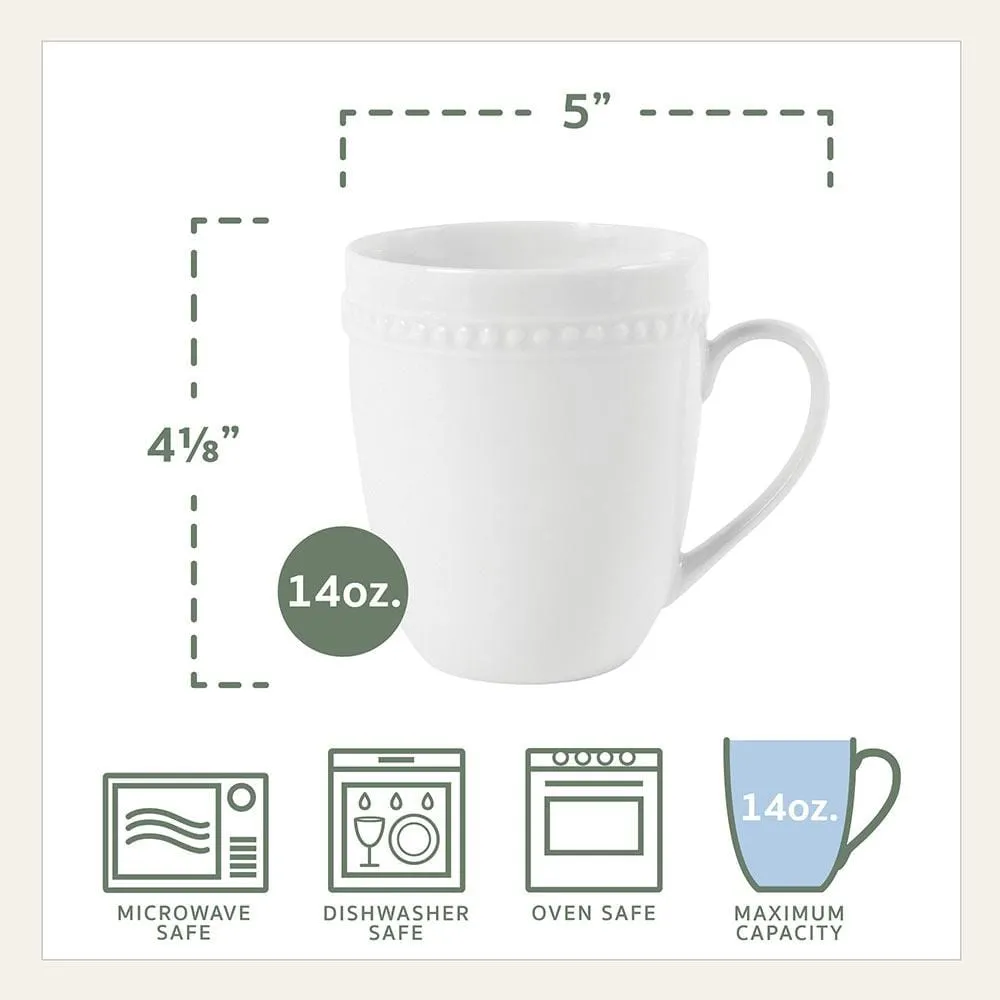 Fitz and Floyd Everyday White Beaded set 4 mug porcellana 14 oz