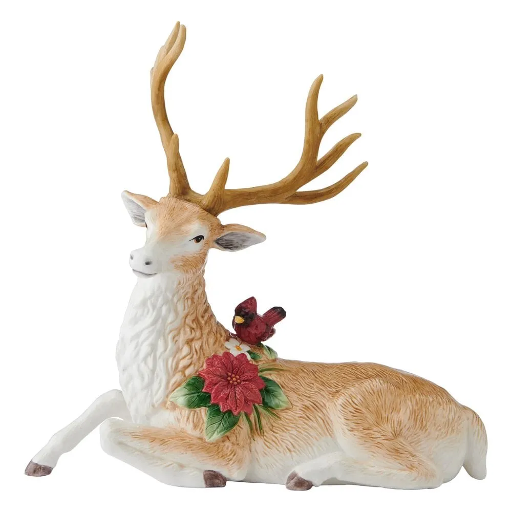 Fitz and Floyd Poinsettia Holiday cervo sdraiato statuetta marrone