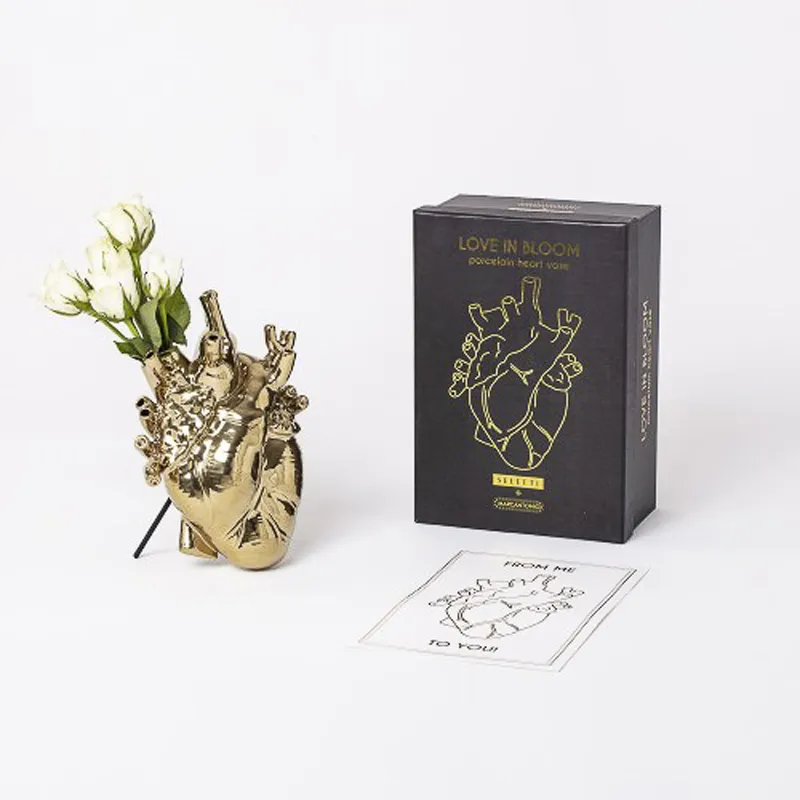 Seletti Love in Bloom Gold vaso cuore oro porcellana