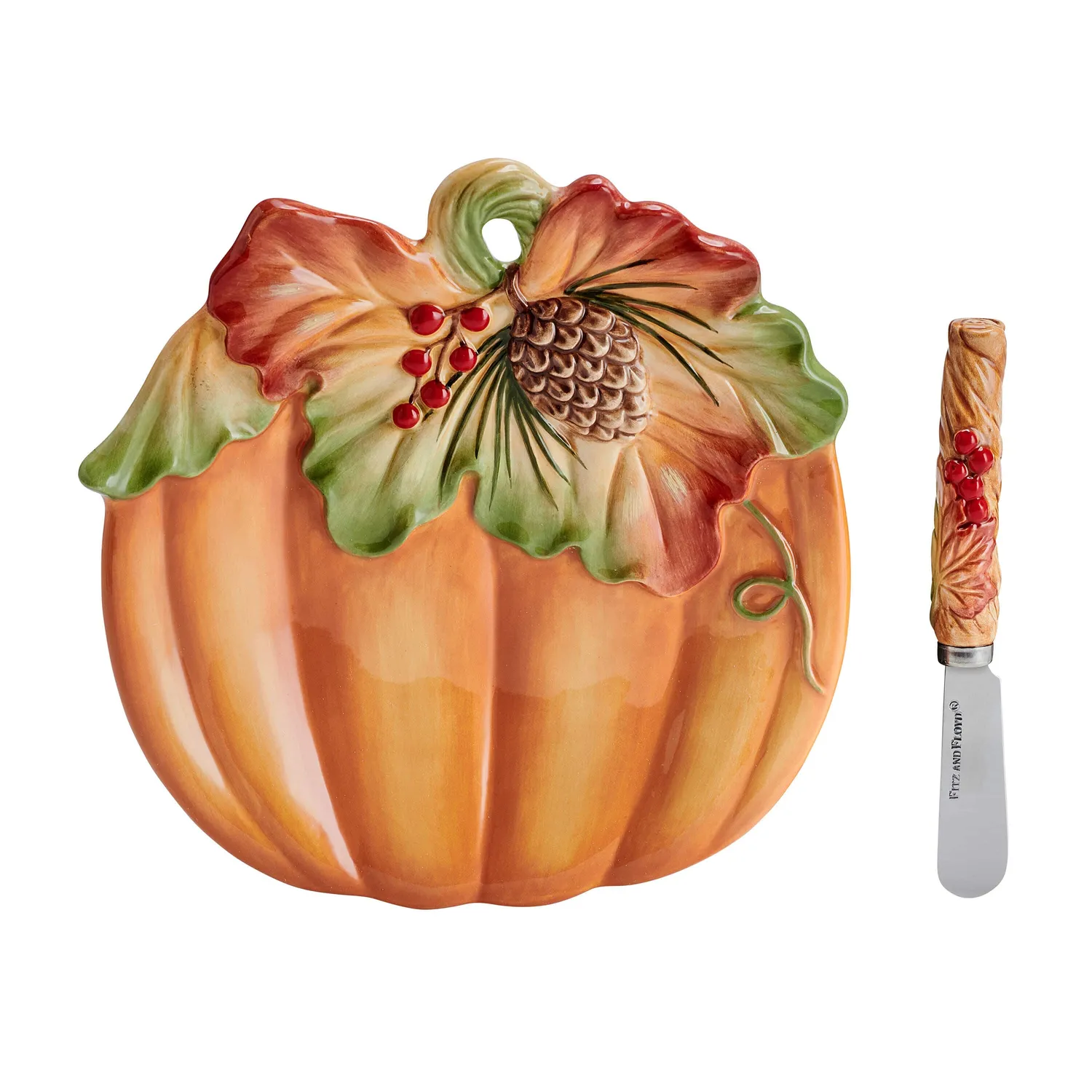 Fitz and Floyd Harvest piatto zucca snack con spalmatore arancione