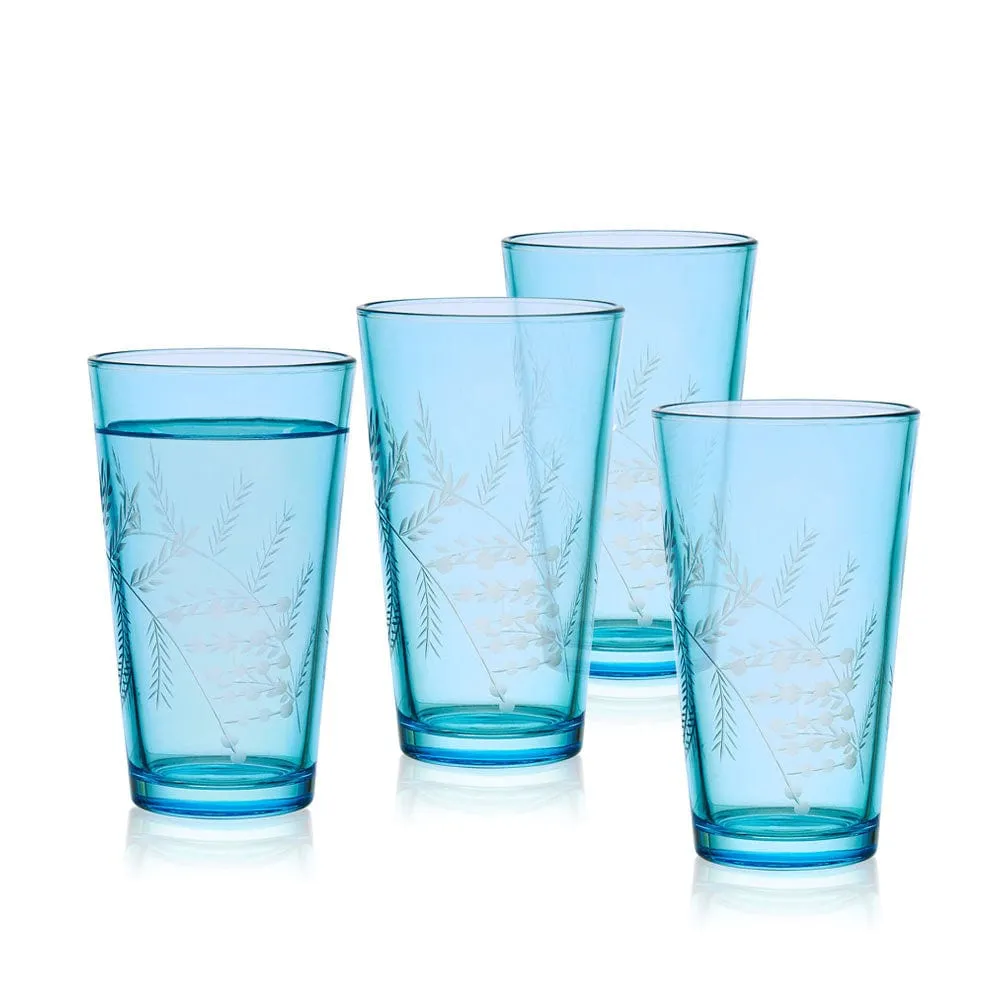 Fitz and Floyd Wildflower set 4 bicchieri highball blu vetro 473ml