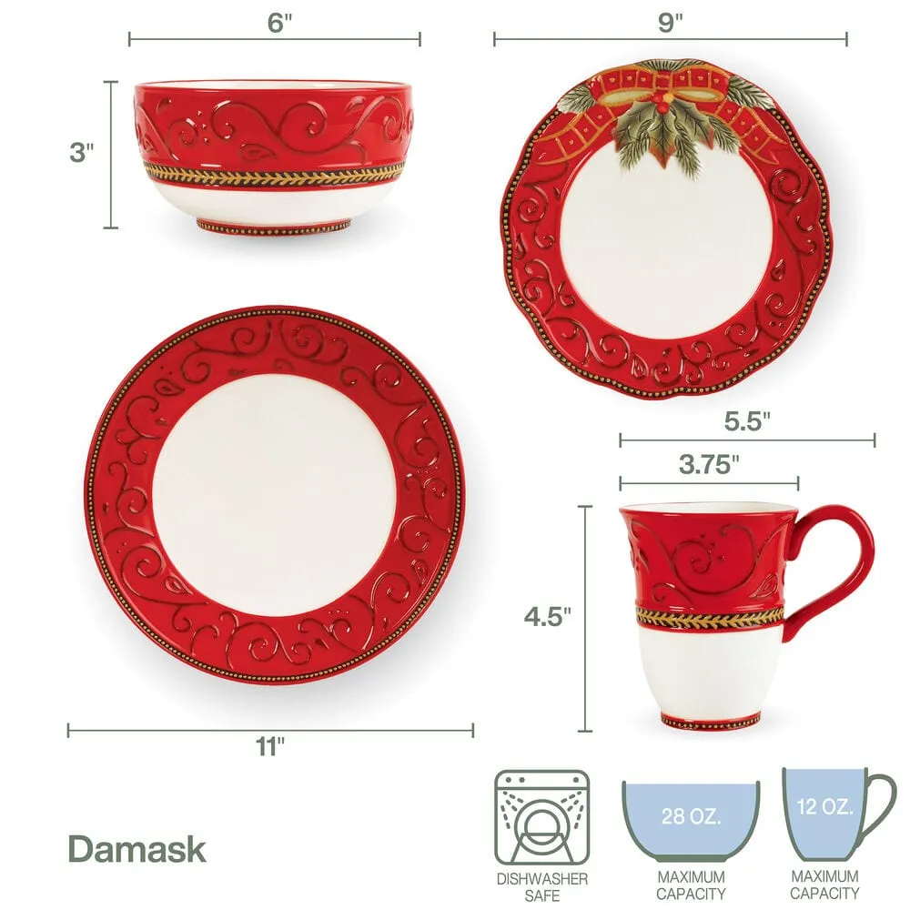Fitz and Floyd Damask Holiday servizio piatti 4 pezzi rosso
