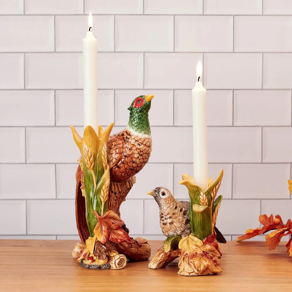 Fitz and Floyd Harvest Fagiano Portacandele Set 2 Ceramica