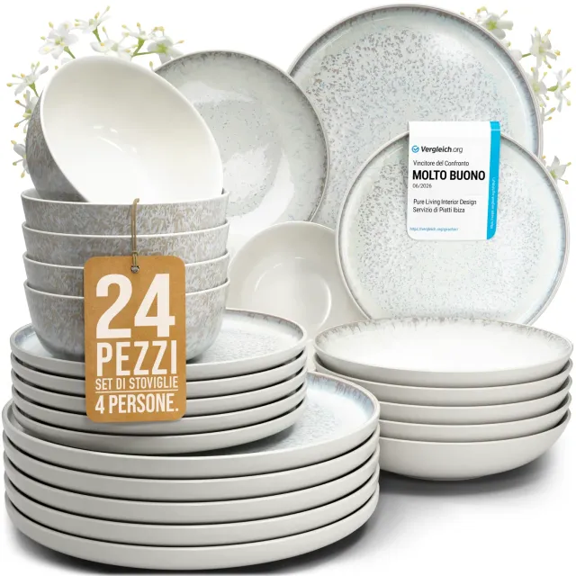 Pure Living Ibiza servizio piatti 24 pezzi beige gres per 6
