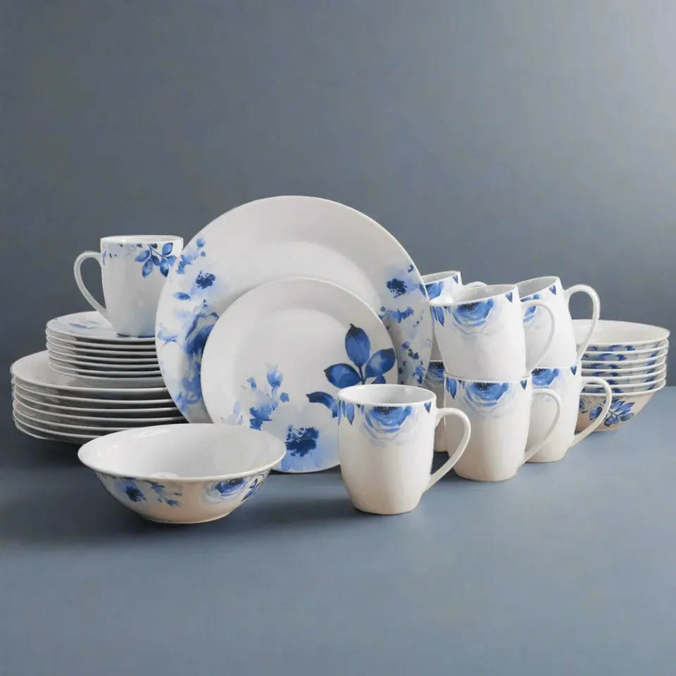 Fitz and Floyd Bloom Servizio Piatti 32 Pezzi per 8 Blu Porcellana