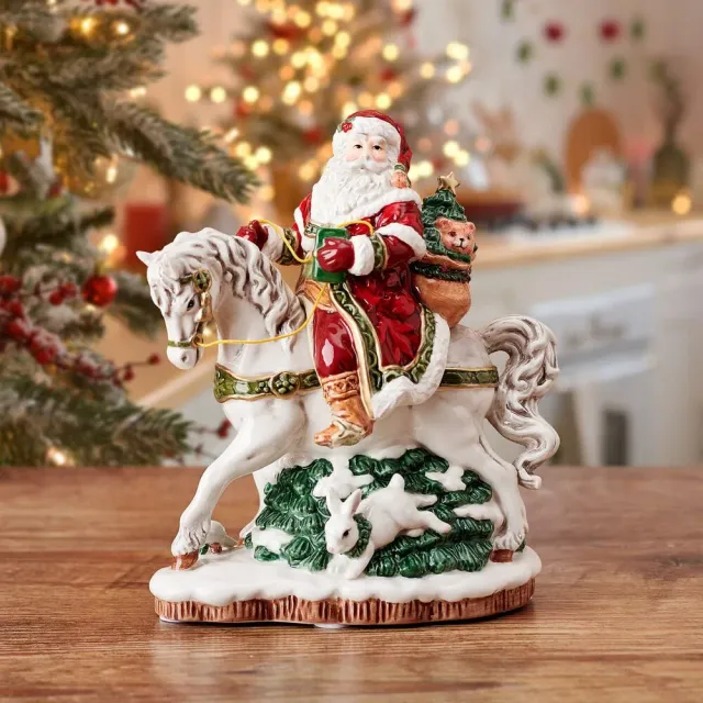Fitz and Floyd Holiday Santa a Cavallo Statuina Musicale