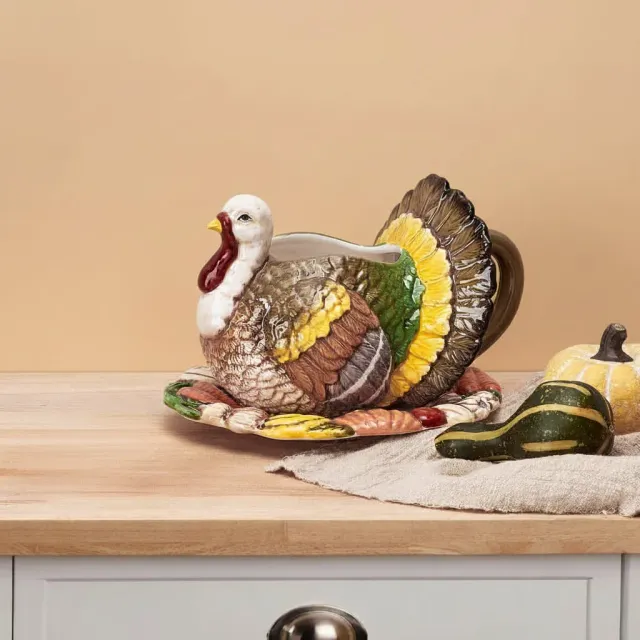 Fitz and Floyd Harvest Thanksgiving salsiera tacchino terracotta