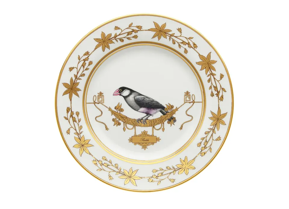 Richard Ginori Volière piatto piano porcellana oro