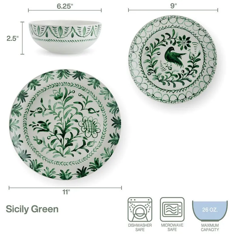 Fitz and Floyd Sicily Green servizio piatti 12 pezzi stoneware