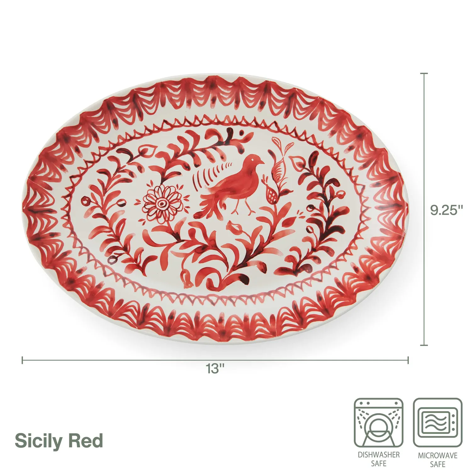 Fitz and Floyd Sicily Red Partridge vassoio ovale rosso pietra