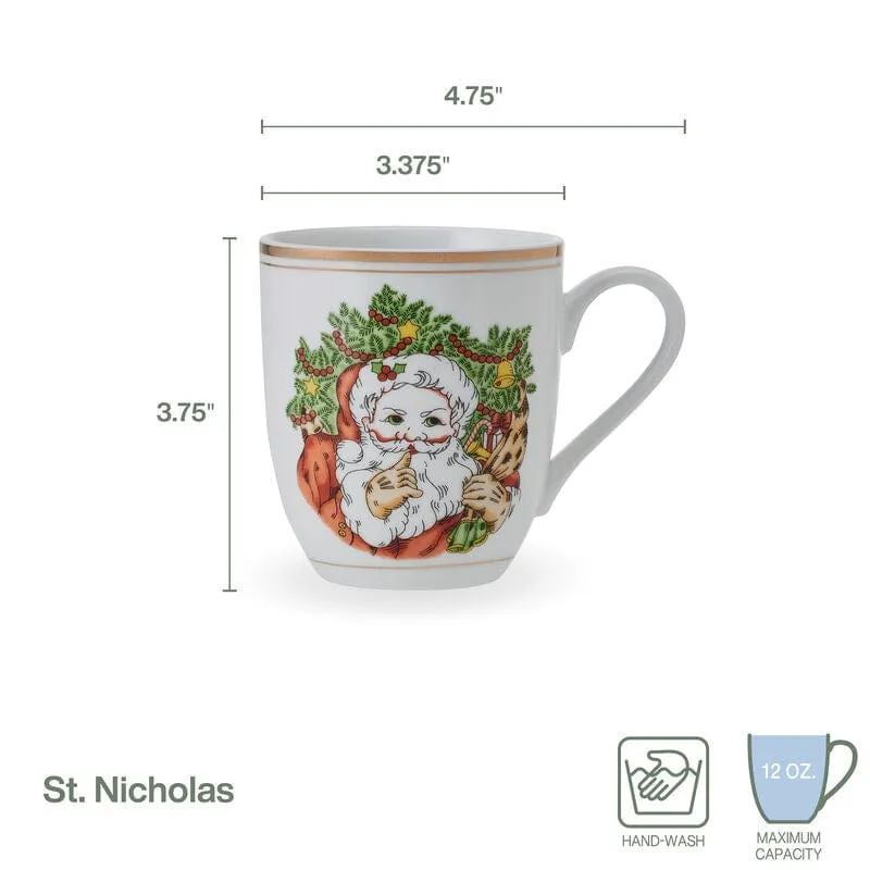 Fitz and Floyd St. Nicholas tazze mug set 4 porcellana natale